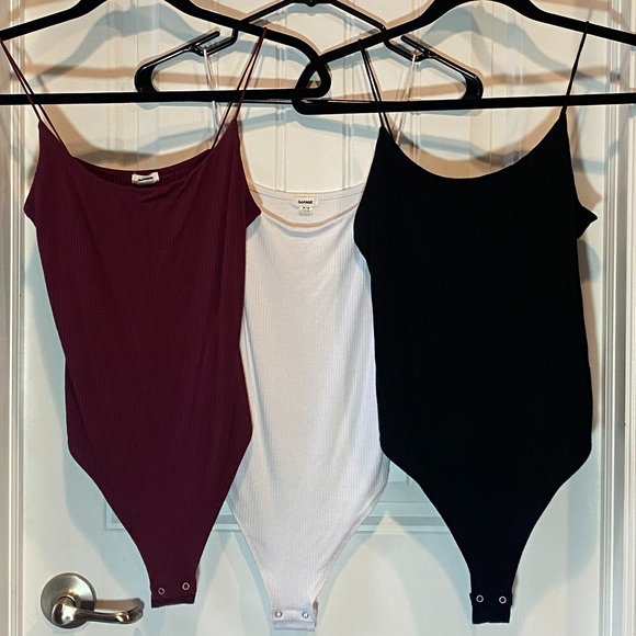 Maroon Black White Ribbed Spaghetti Strap Bodysuit - Picture 1 of 11